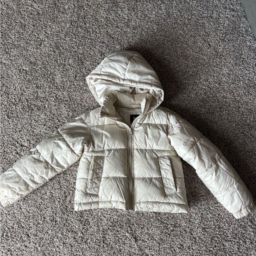 Art Class Cream Puffer Jacket with Hood